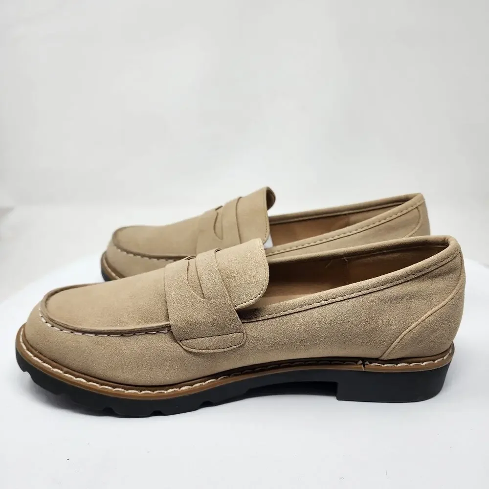 Taryn Rose Devanie Penny Loafer Women 10M Tan Sand Faux Suede/Nubuck TPR Outsole